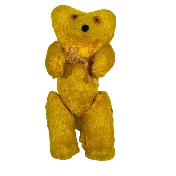 Antique Teddy Bear German Golden Mohair 3" doll size Jointed glass eyes - Picture 1 of 7